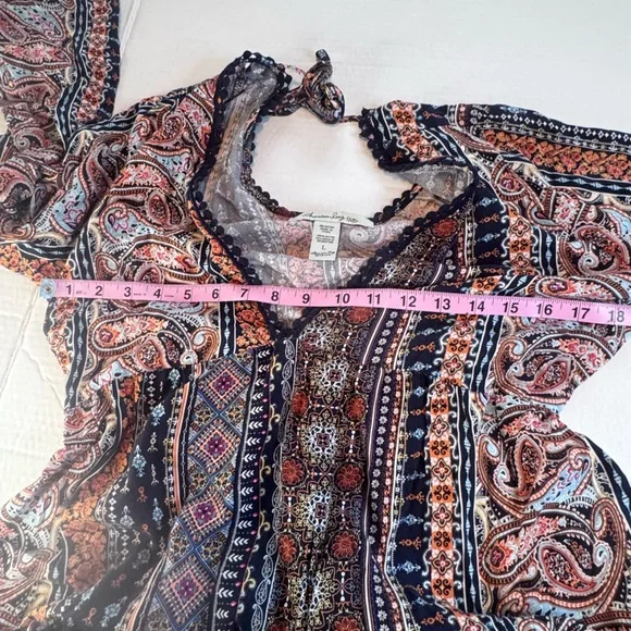 Boho Paisley Maxi Dress Long Sleeve Festival Bohemian Large - Picture 13 of 15